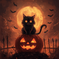 Halloween Cat on Pumpkin - Diamond Painting