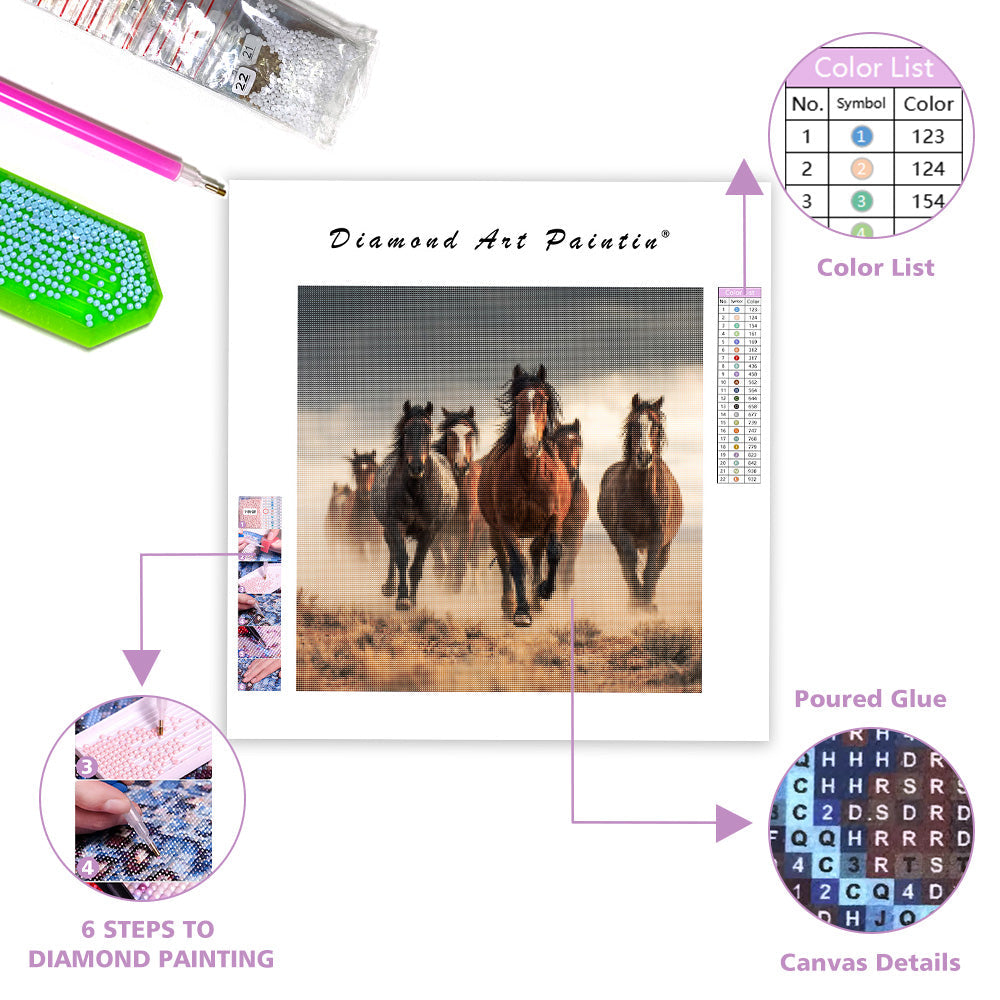 Wild Mustangs Running Free - Diamond Painting