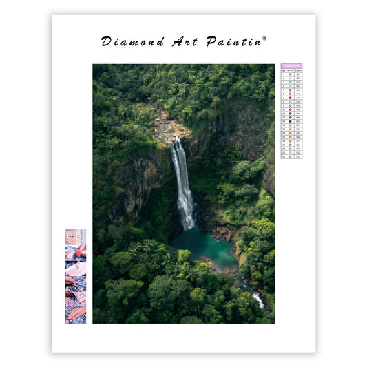 Tall Waterfall in the Forest - Diamond Painting