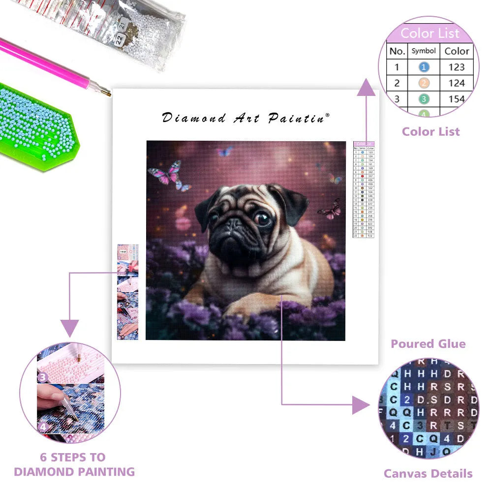 Puppy with Butterflies - Diamond Painting