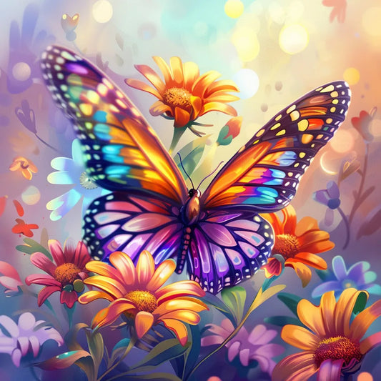 Colorful Butterfly Bloom - Diamond Painting