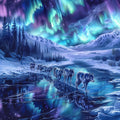 Migrating Wolves in the Aurora - Diamond Painting