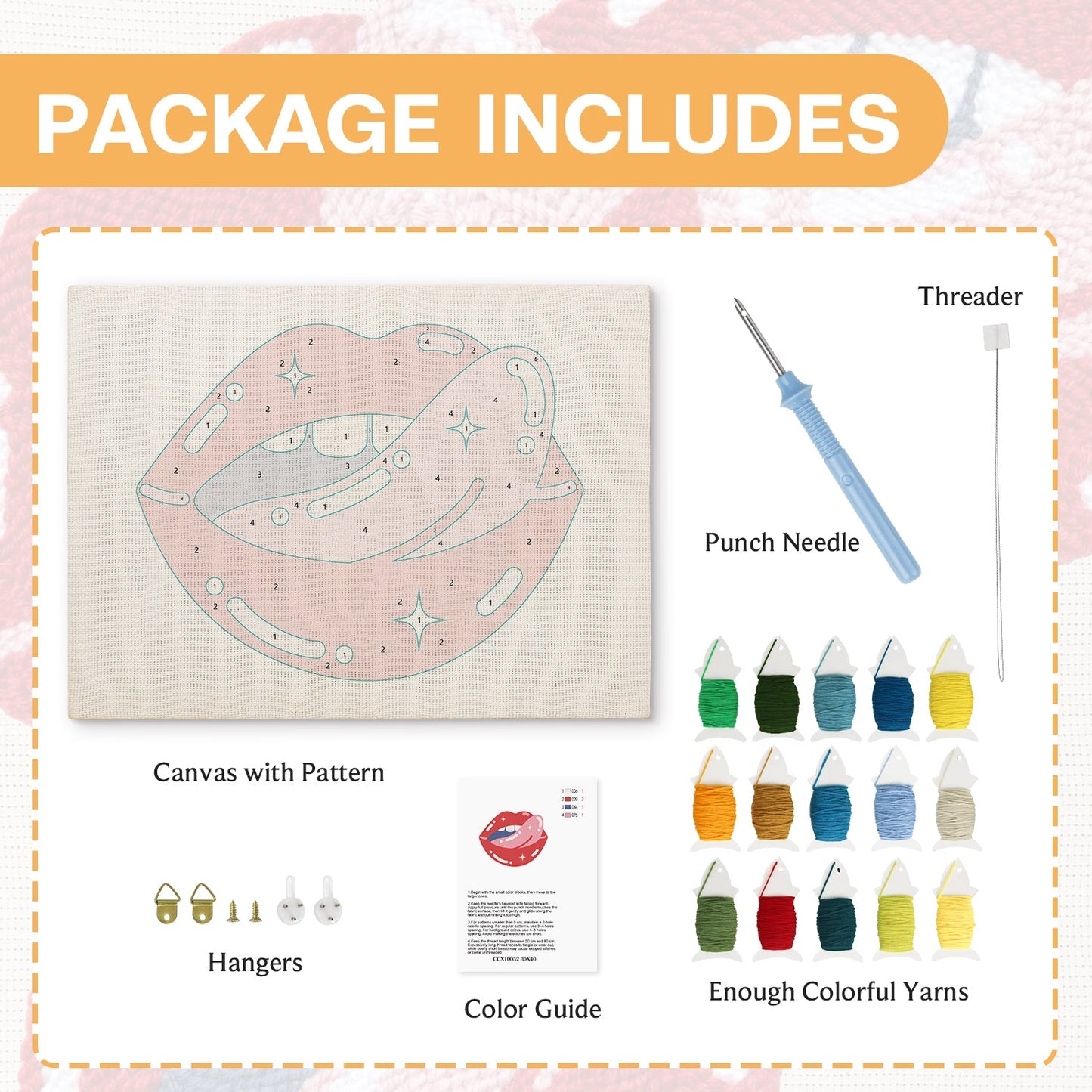 Red Lips with Pink Tongue - Punch Needle