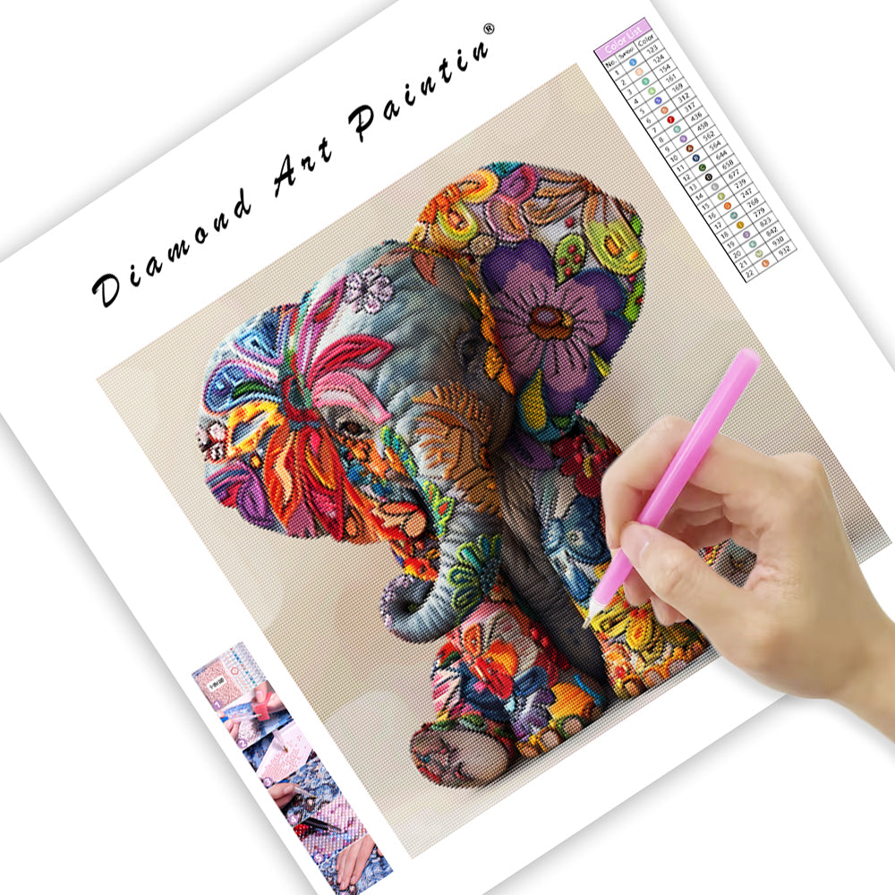 Floral Baby Elephant - Diamond Painting