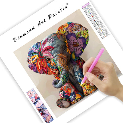 Floral Baby Elephant - Diamond Painting