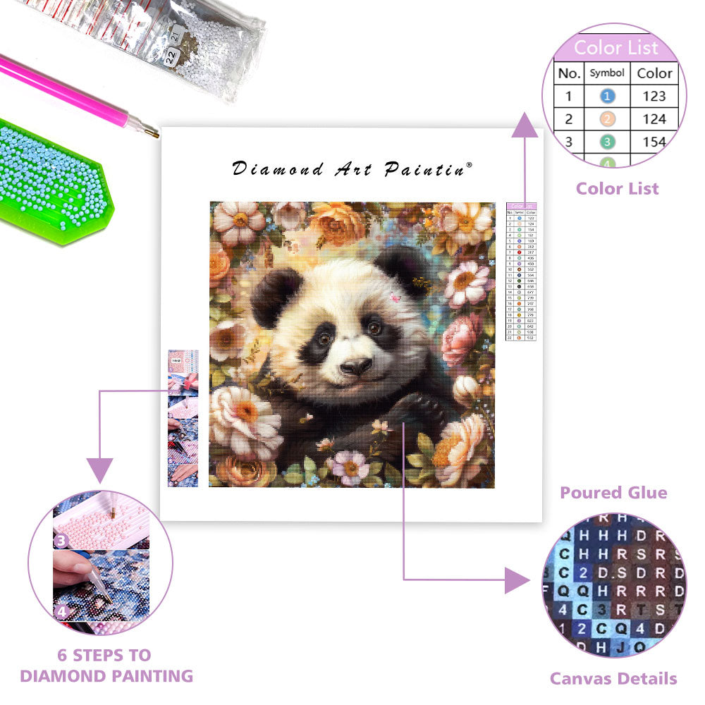 Floral Panda Charm - Diamond Painting