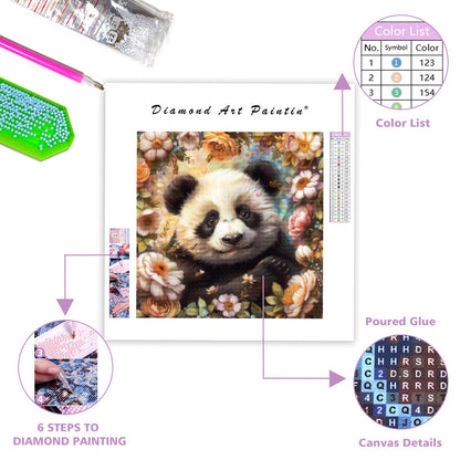 Floral Panda Charm - Diamond Painting