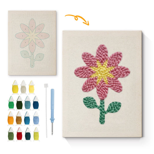 Pink Flower with Yellow Center - Punch Needle