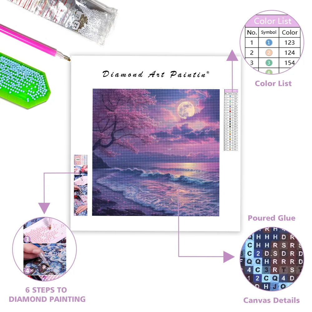 Sakura Moonlight Seaside - Diamond Painting