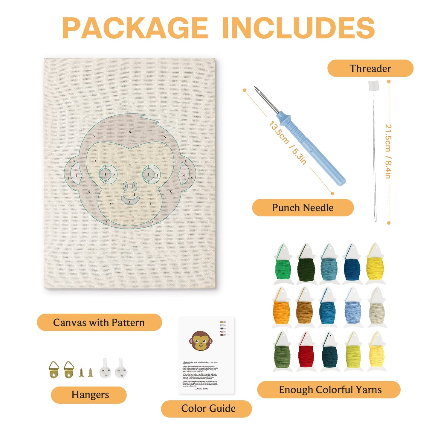 Monkey Face with Pink Ears - Punch Needle
