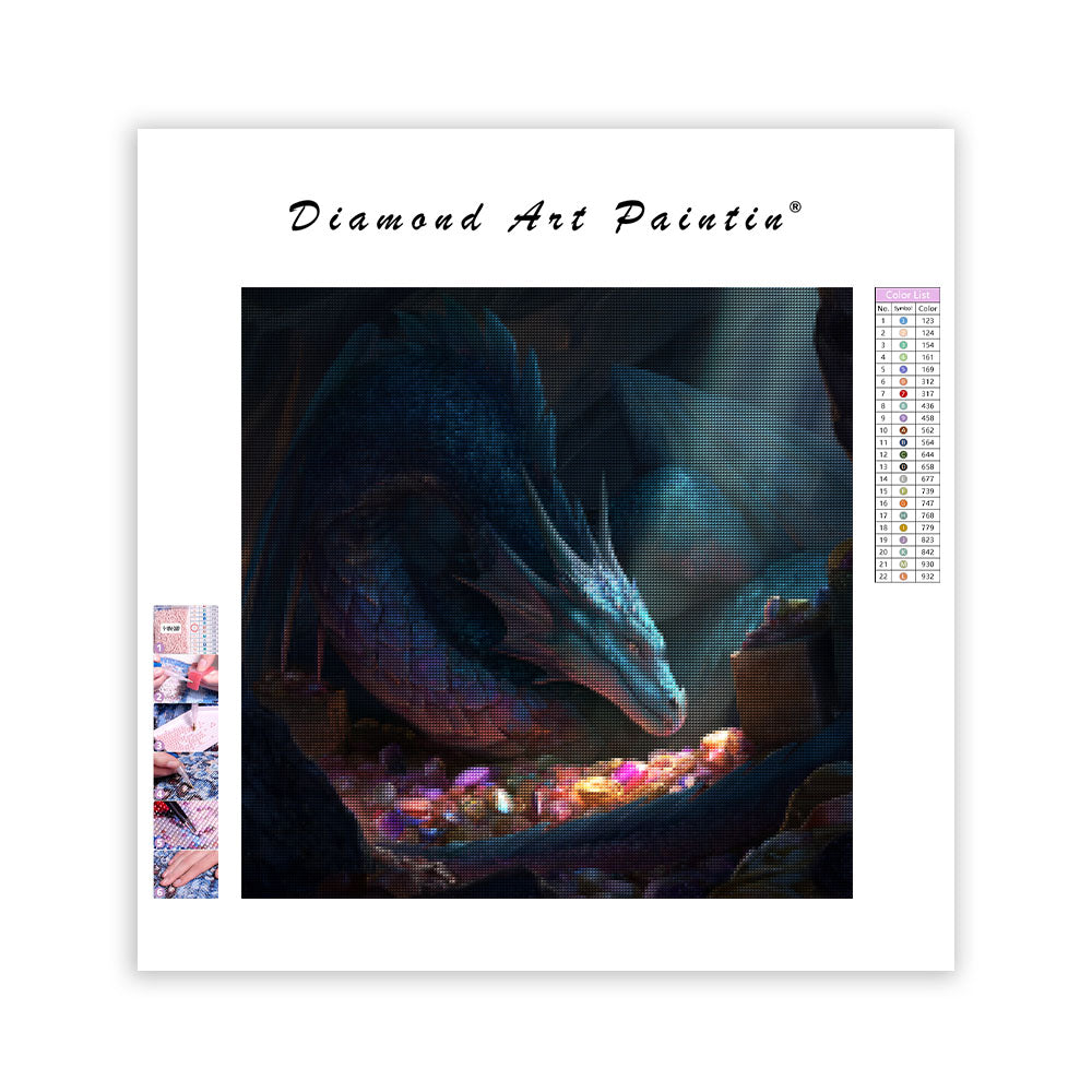 Blue Dragon Guarding Treasure - Diamond Painting