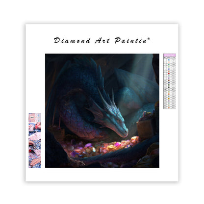 Blue Dragon Guarding Treasure - Diamond Painting