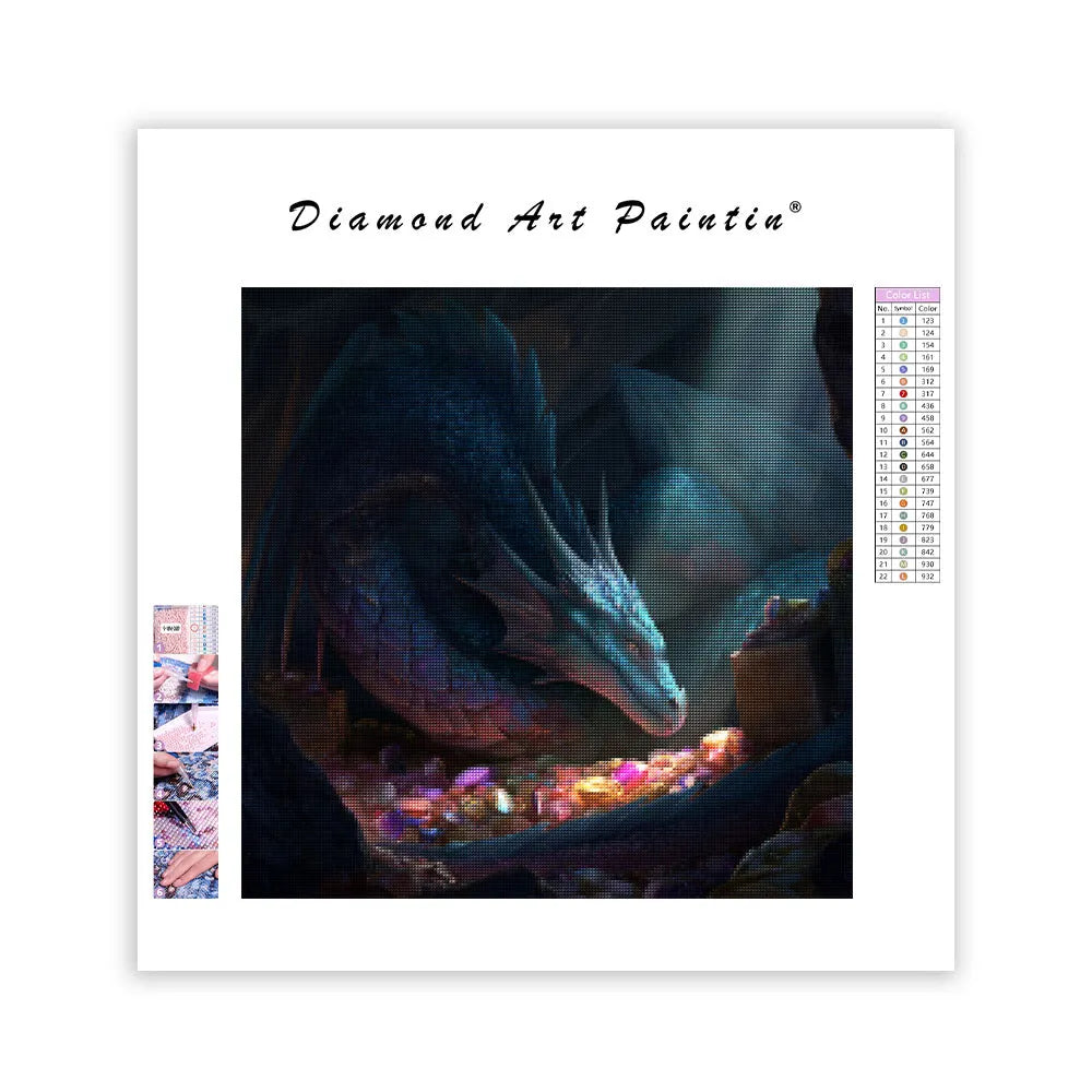 Blue Dragon Guarding Treasure - Diamond Painting