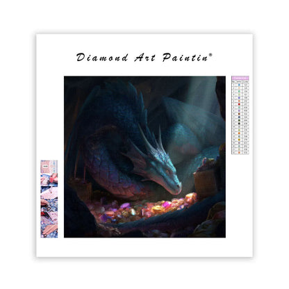 Blue Dragon Guarding Treasure - Diamond Painting