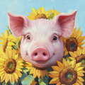 Pig in Sunflowers - Diamond Painting