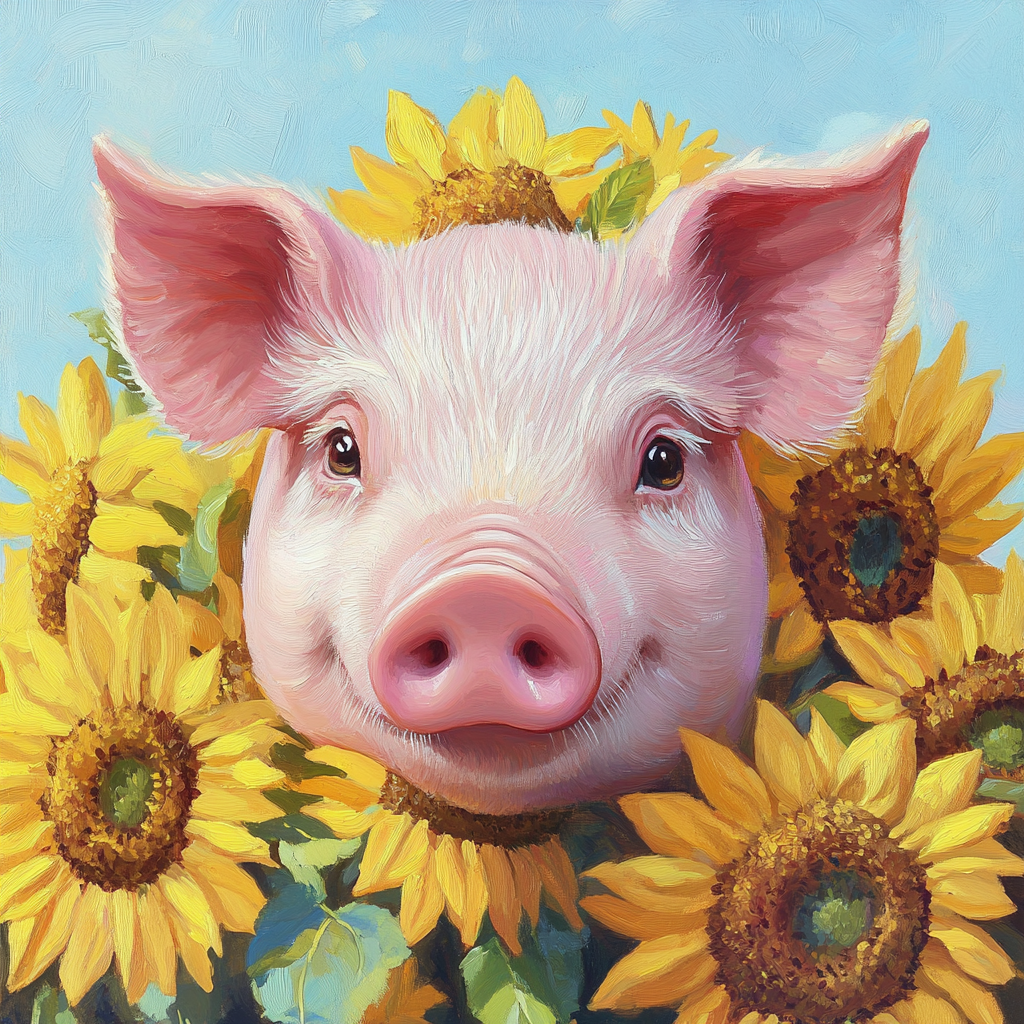 Pig in Sunflowers - Diamond Painting