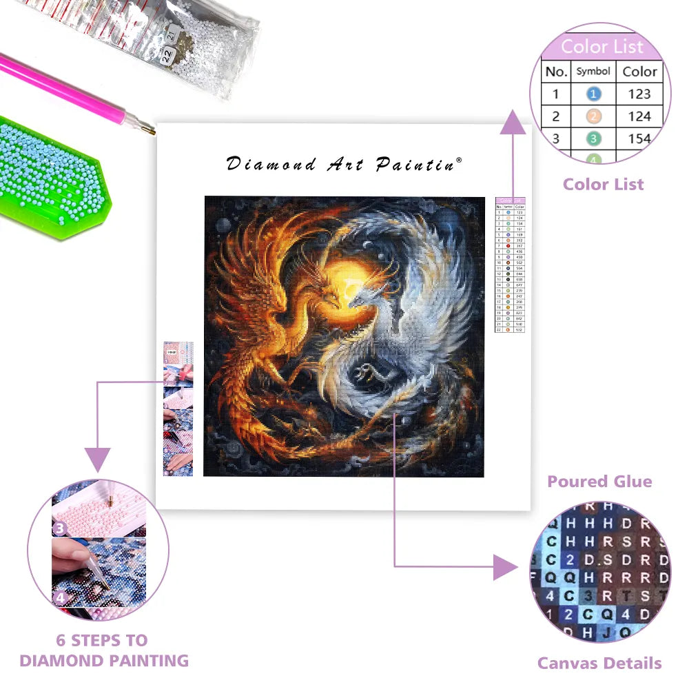 Yin Yang Dragon and Phoenix - Diamond Painting