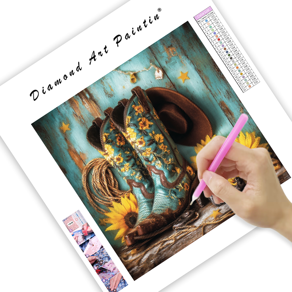 Western Cowboy Gear with Sunflowers - Diamond Painting