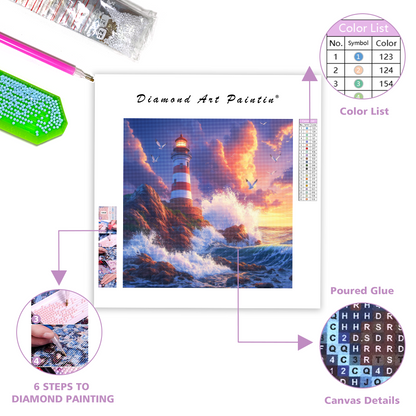 Lighthouse Sunset View - Diamond Painting