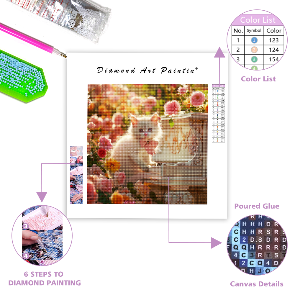 Rose Piano Kitten - Diamond Painting