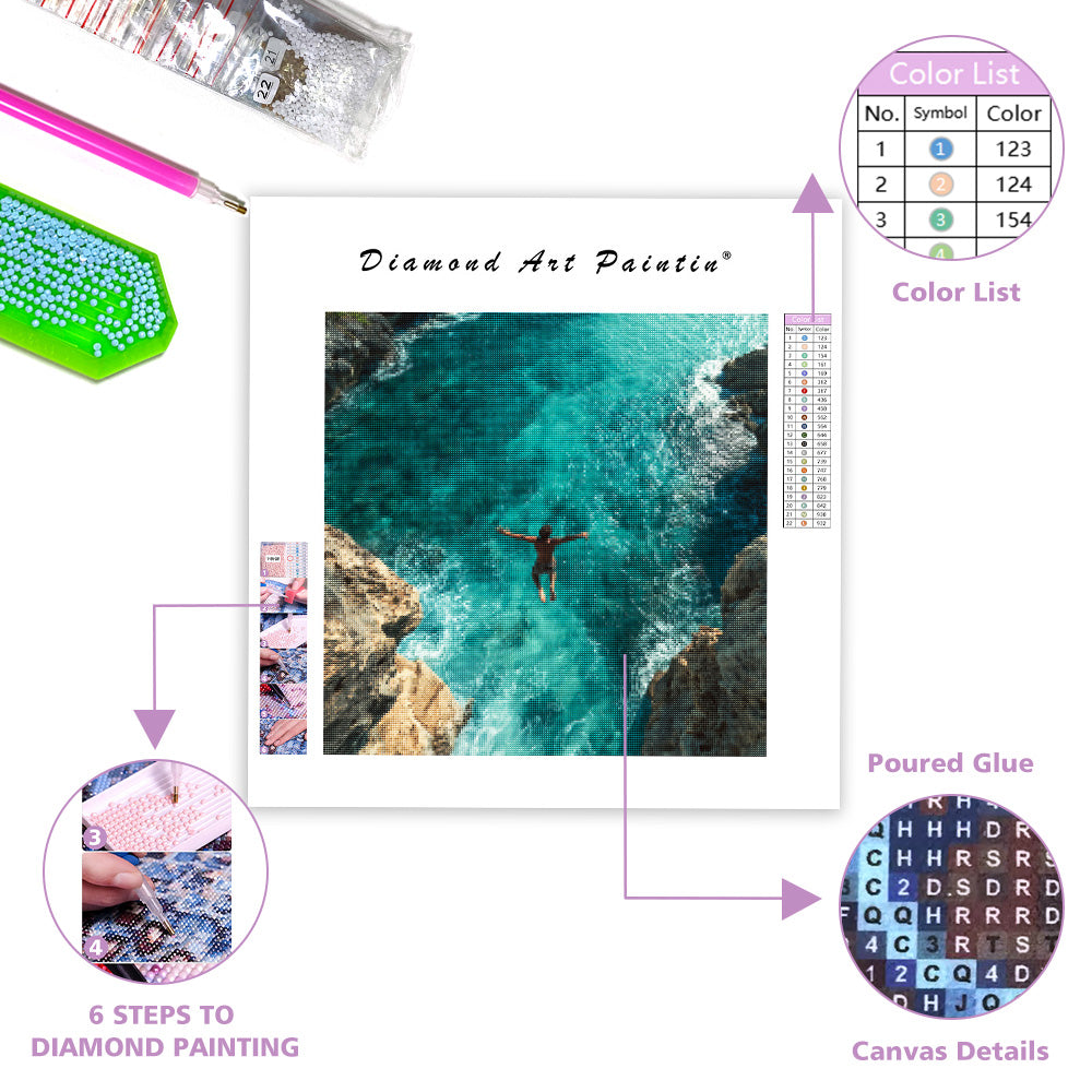 Cliff Diver in Mid-Air - Diamond Painting
