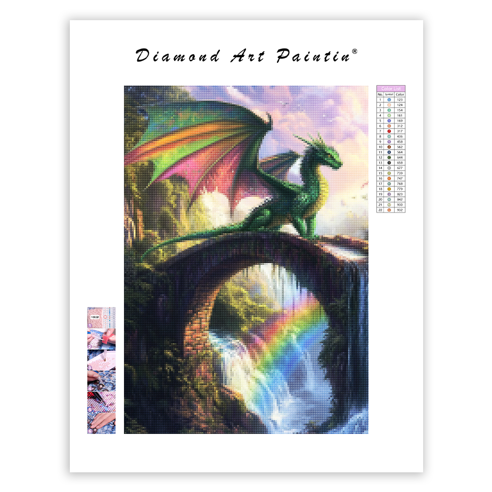 Emerald Dragon on Colorful Rocks – Diamond Painting