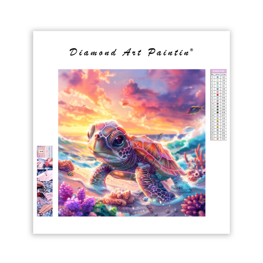 Rainbow Baby Turtle on the Beach - Diamond Painting
