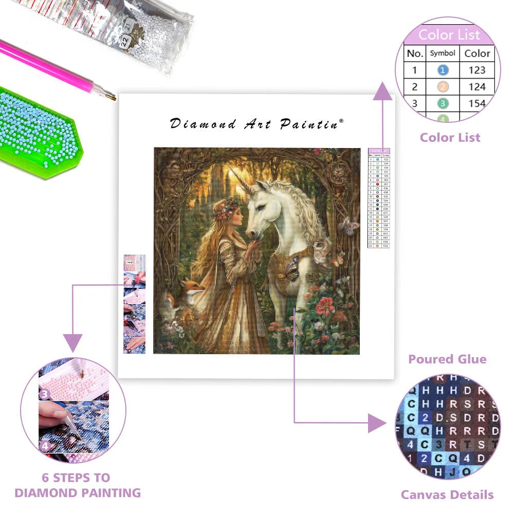 Unicorn and Maiden - Diamond Painting