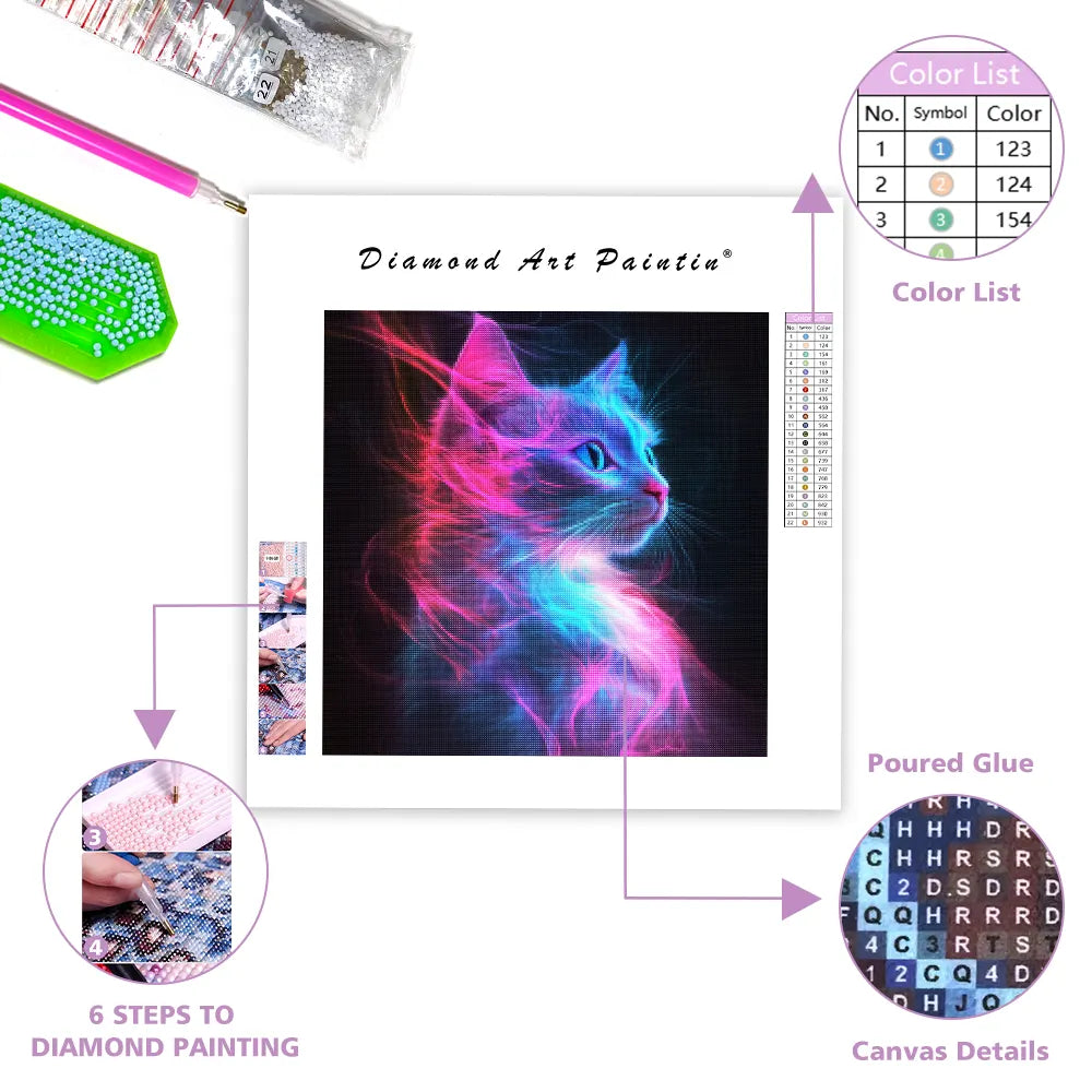 Glowing Magical Cat - Diamond Painting