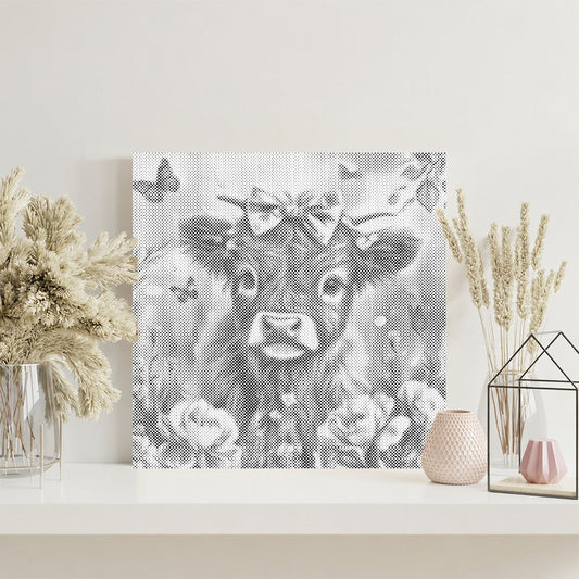 Adorable Highland Calf with Flowers - Dot Painting