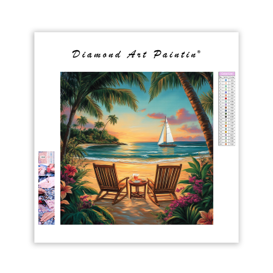 Tranquil Tropical Beach at Sunset - Diamond Painting