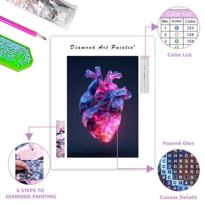 Glowing Crystal Heart - Diamond Painting