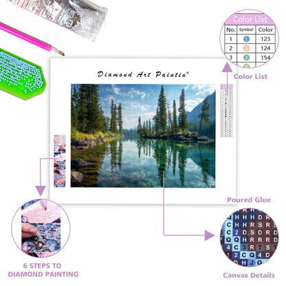 Pine Trees by Lake - Diamond Painting