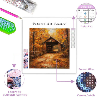 Autumn Covered Bridge - Diamond Painting