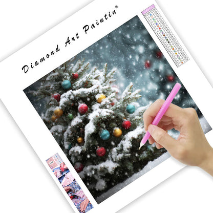 Snow-covered Christmas Tree - Diamond Painting