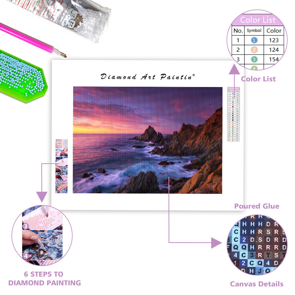 Rocky Coastline at Dusk - Diamond Painting