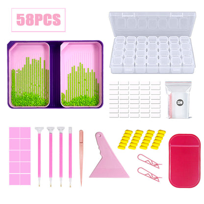Diamond Painting Tools Funnel Dot Drill Tray Set 58-Gate Storage Box Combination - Gift