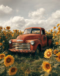 Vintage Truck Surrounded by Sunflowers - Diamond Painting