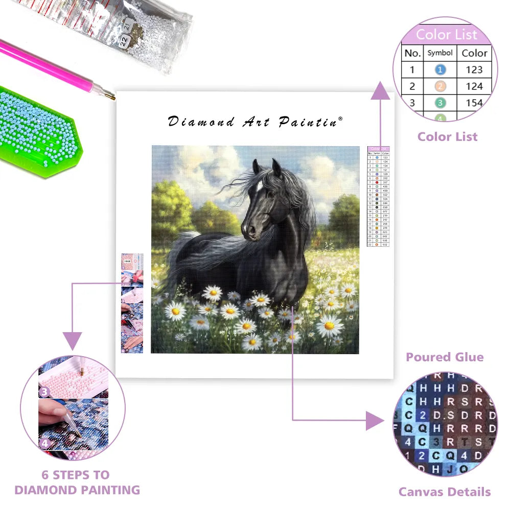 Horse in the Daisy Meadow - Diamond Painting