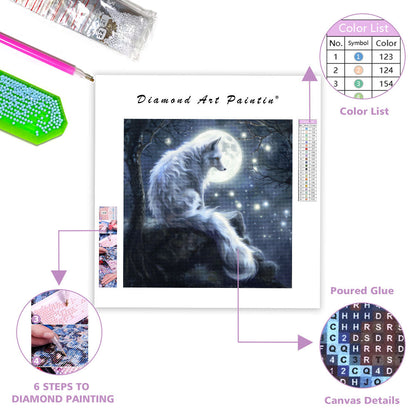 Spirit Fox Watching Moon - Diamond Painting