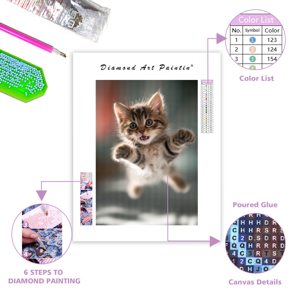 Kitten Playful Jump - Diamond Painting
