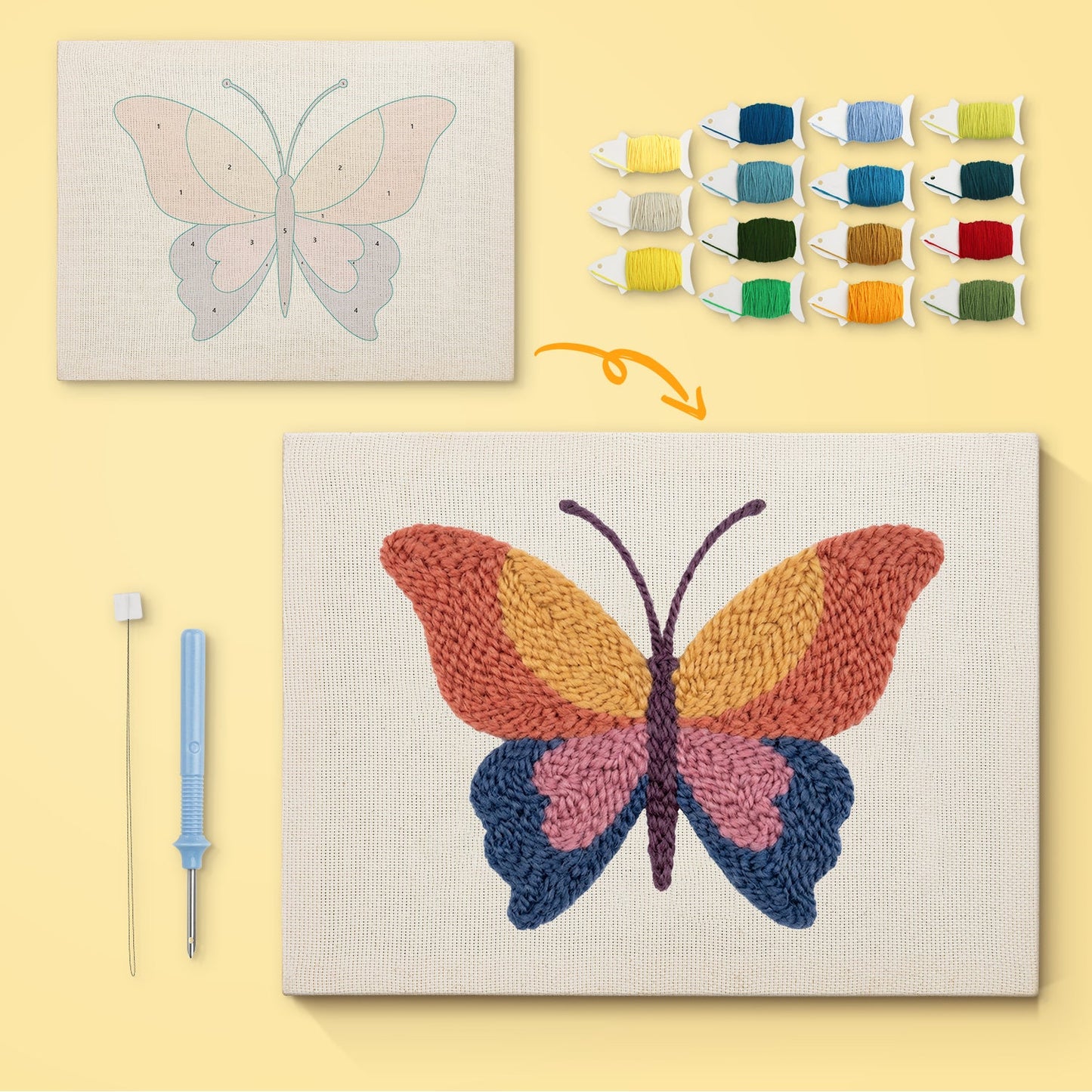 Colorful Butterfly - Punch Needle