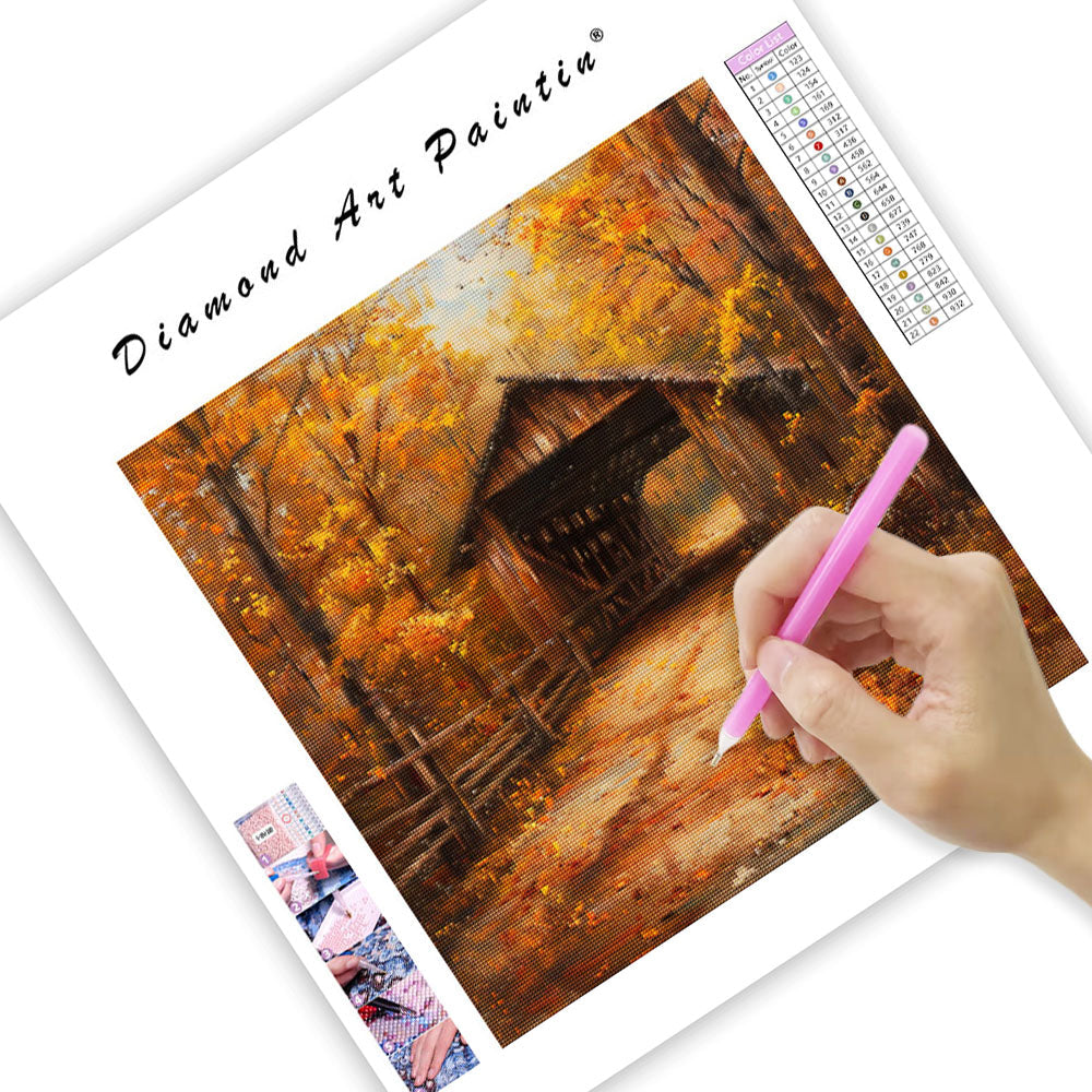Autumn Covered Bridge - Diamond Painting