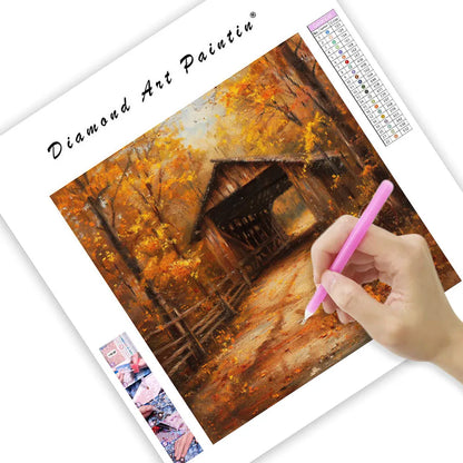 Autumn Covered Bridge - Diamond Painting