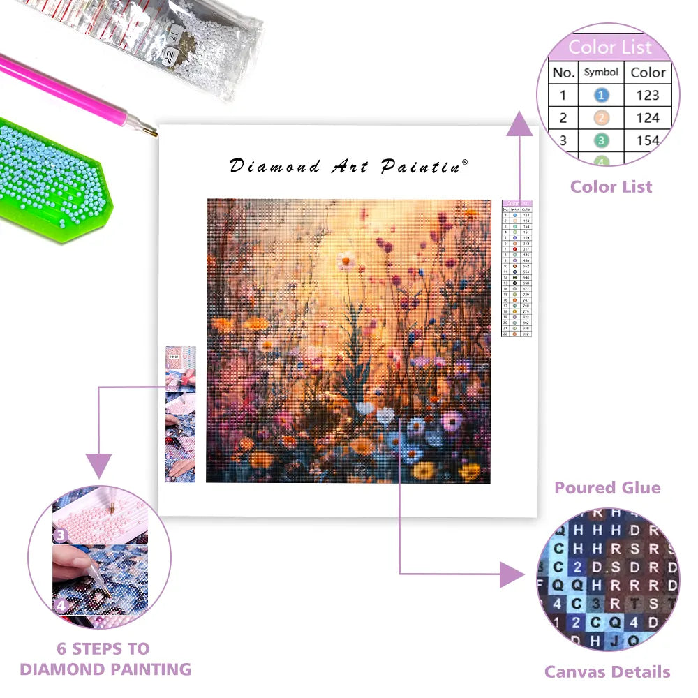 Dreamy Wildflower Landscape - Diamond Painting