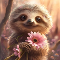 Happy Sloth with Flowers – Diamond Painting