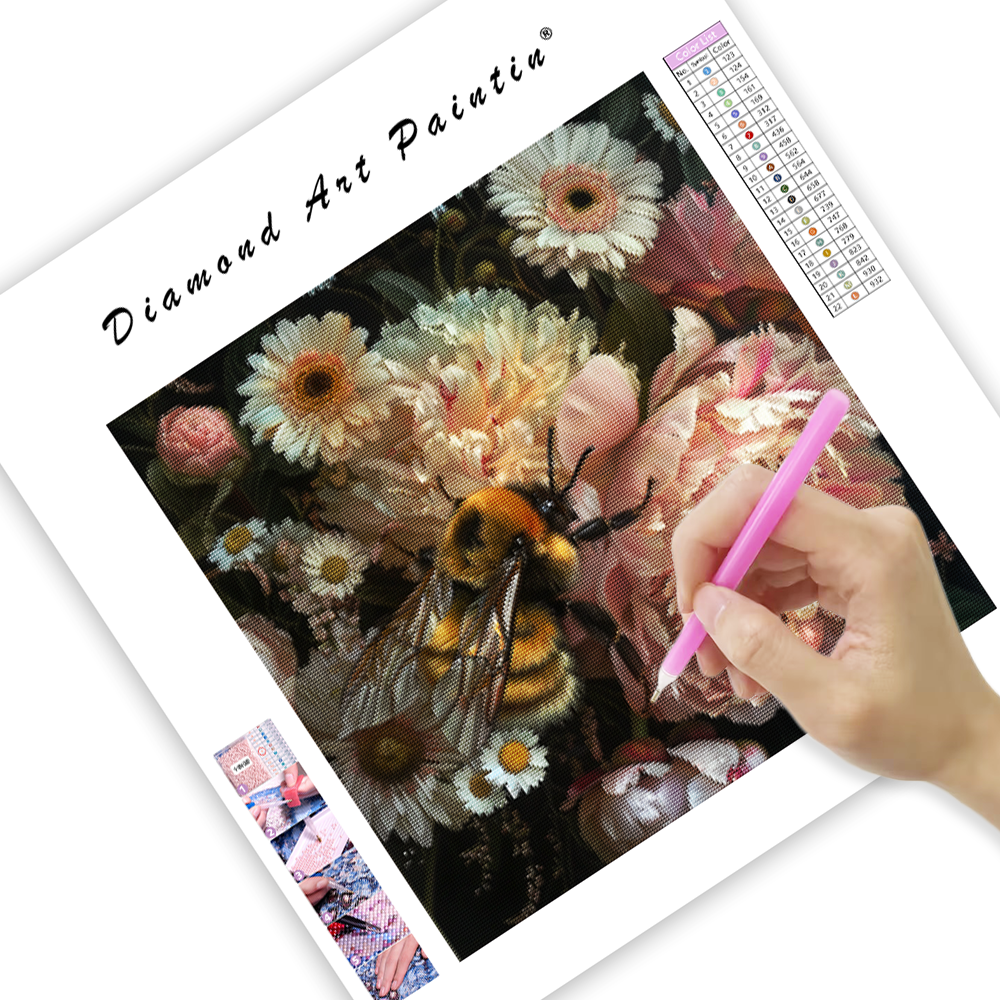 Golden Bee in Peony Garden - Diamond Painting