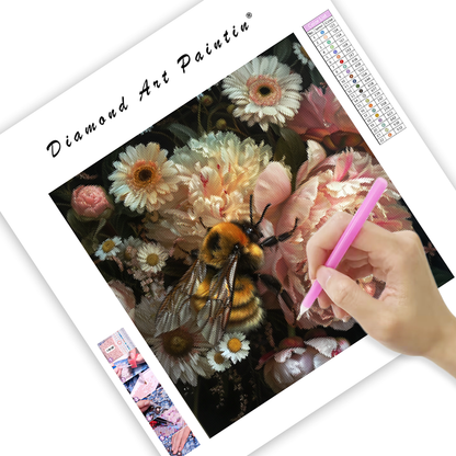Golden Bee in Peony Garden - Diamond Painting