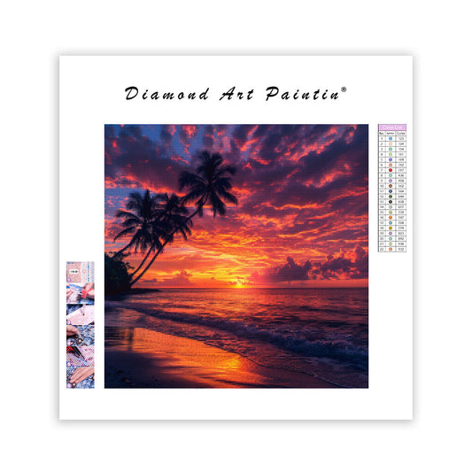 Sunset Palm Shore - Diamond Painting