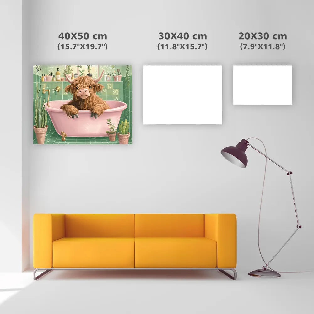 Highland Cow in a Cozy Bathroom - Diamond Painting